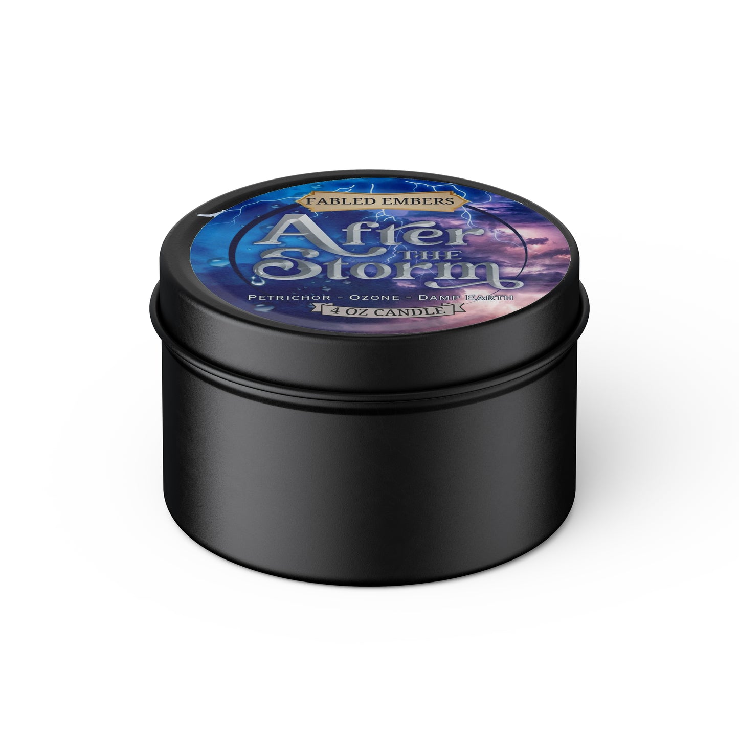 4oz Afternoon Storm smells like petrichor and rain and damp earth, coconut soy tin candle