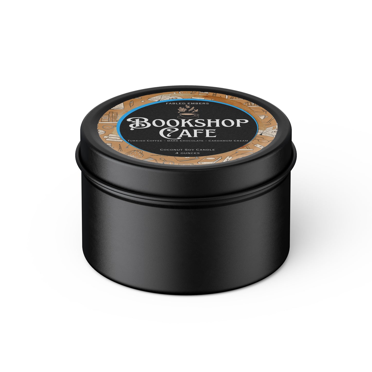 Bookshop Cafe candle smells like a cafe - dark chocolate and coffee and cardamom cream. 4 ounce coconut soy candle