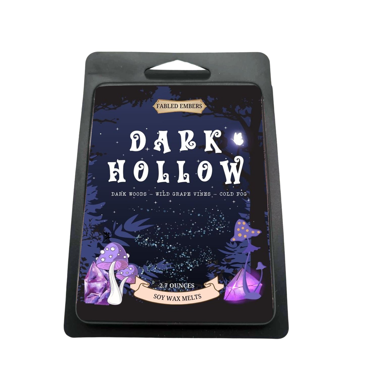 The Dark Hollow dark cozy cottagecore
wax melts smells like grape vines and woods black clamshell