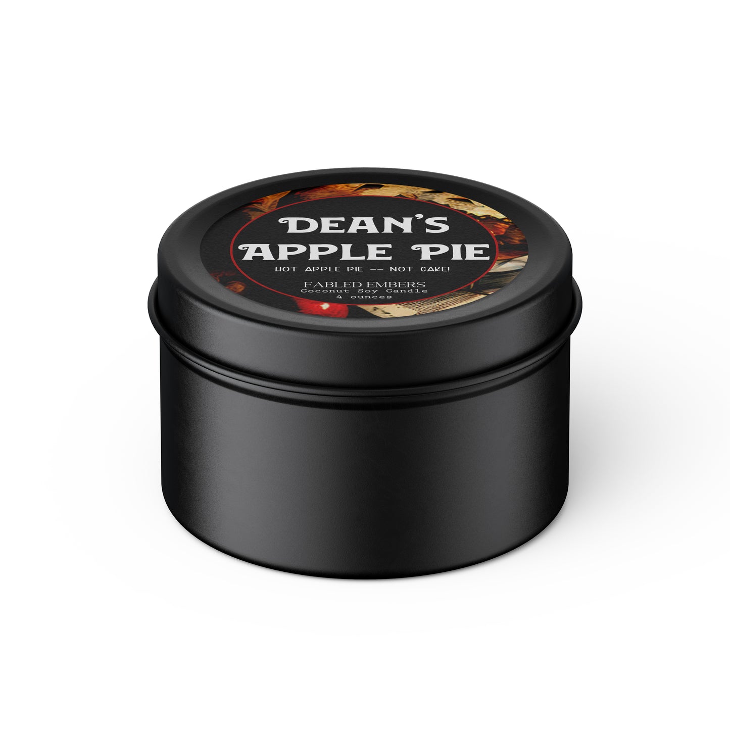Dean 's Apple Pie is definitely not cake! Smells like hot apple pie. 4oz candle black tin