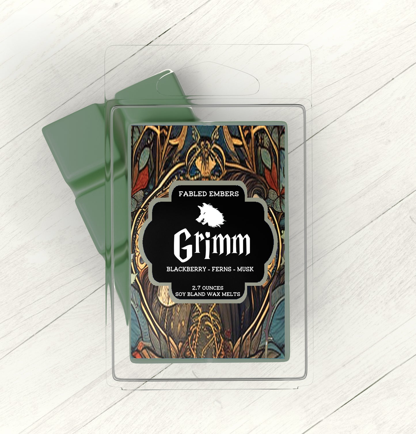 GRIMM dark fairytales wax melts smells like blackberry and ferns bookish scent