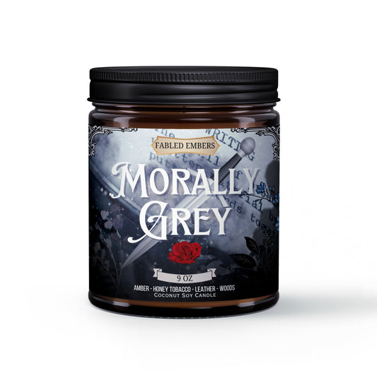 Morally Grey Candle Coconut Soy Amber Glass Jar Bookish Candle Roguish 9oz