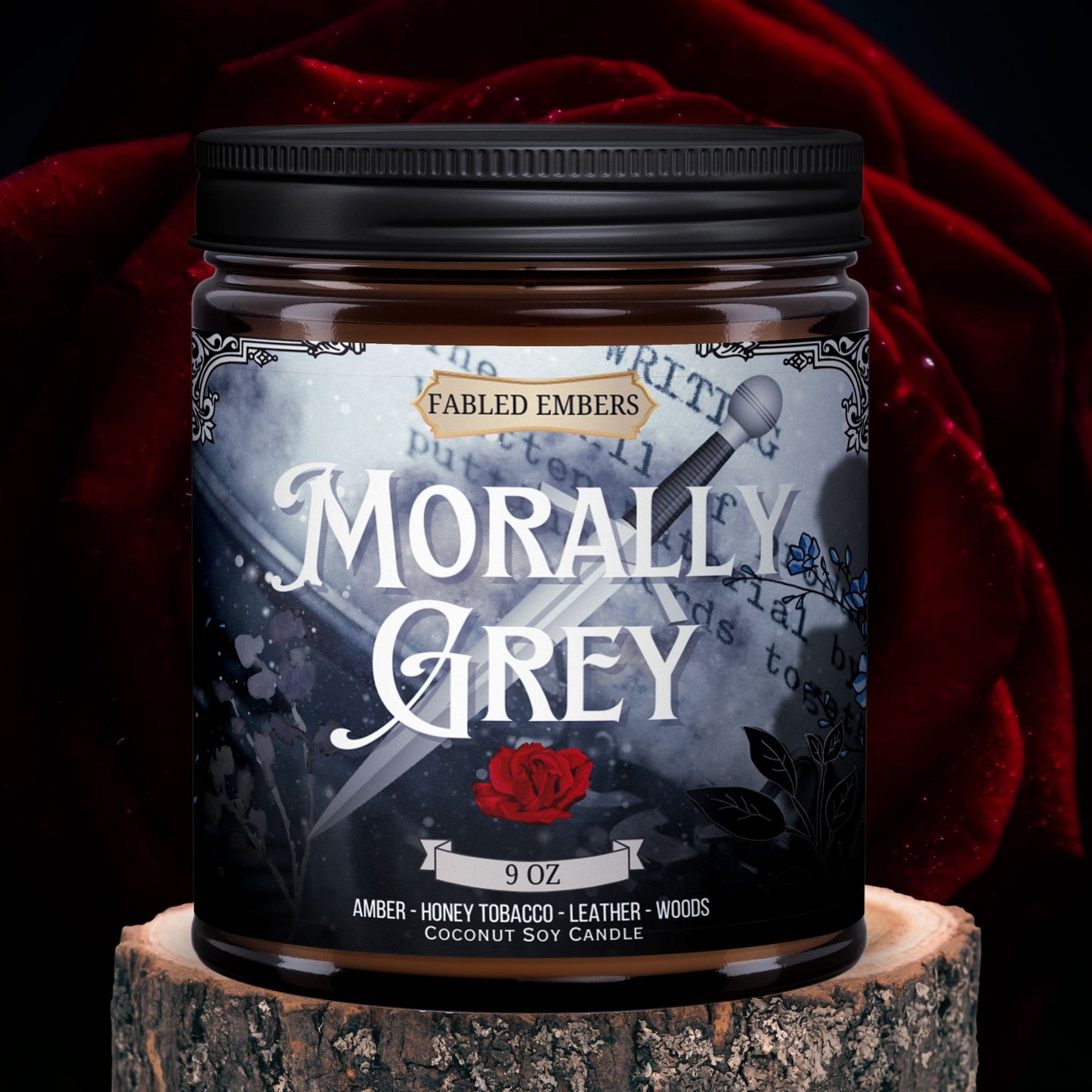 Morally Grey Candle Coconut Soy Black Jar Bookish Candle Roguish 10oz