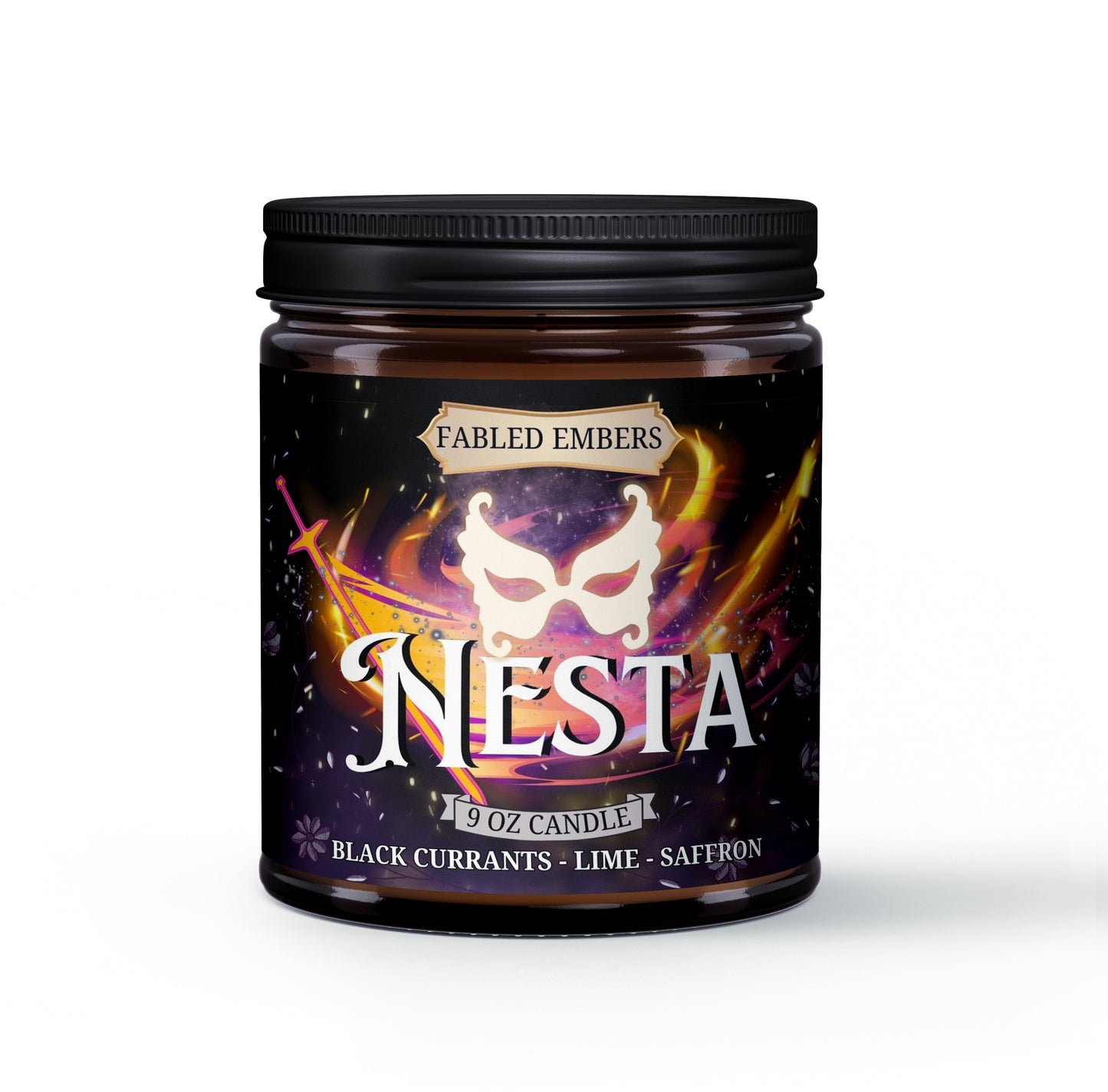 Nesta Archeron - Lady Death 9 ounce Coconut Soy Candle smells like black currant lime and saffron