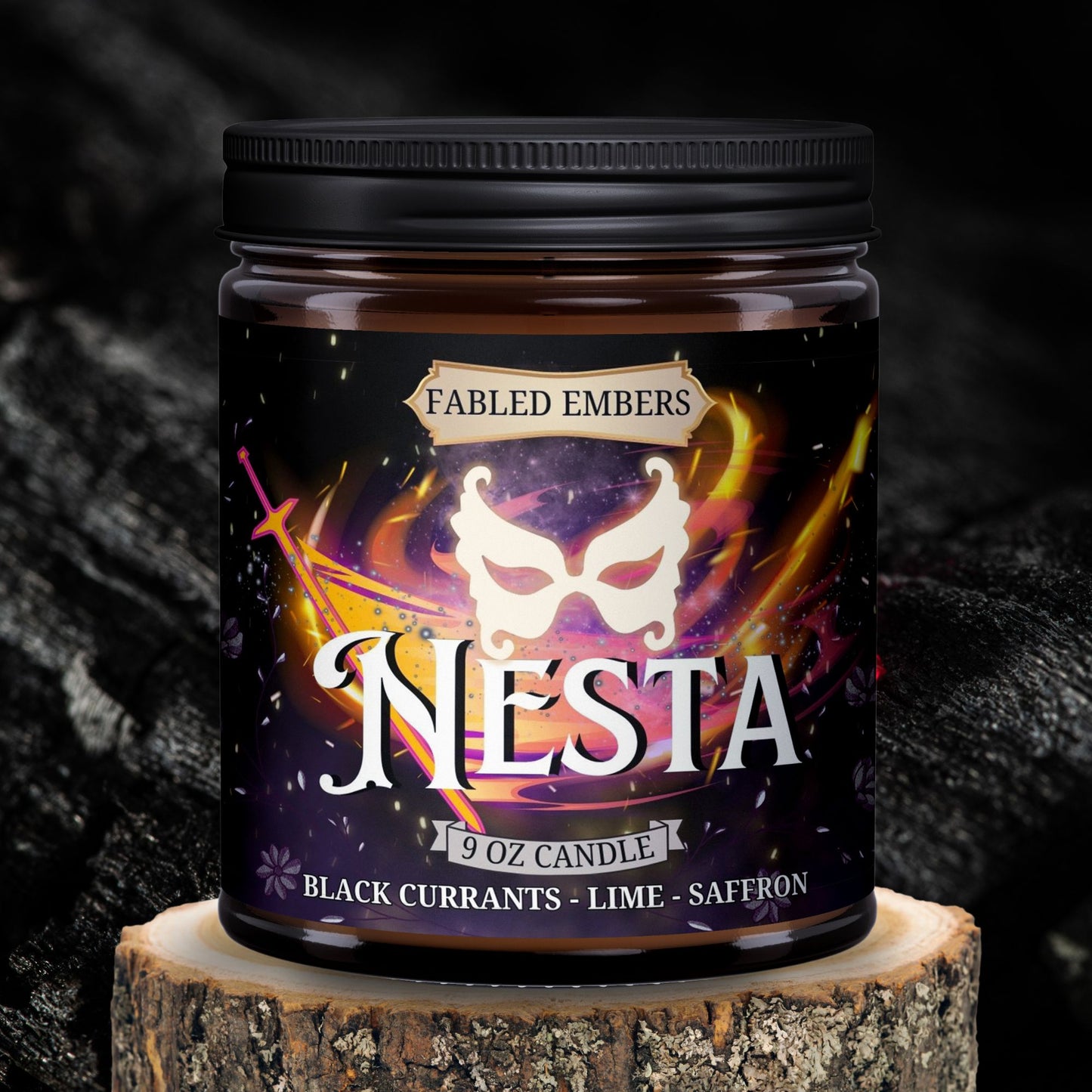 Nesta - Lady Death 9 ounce Coconut Soy Candle smells like black currant lime and saffron