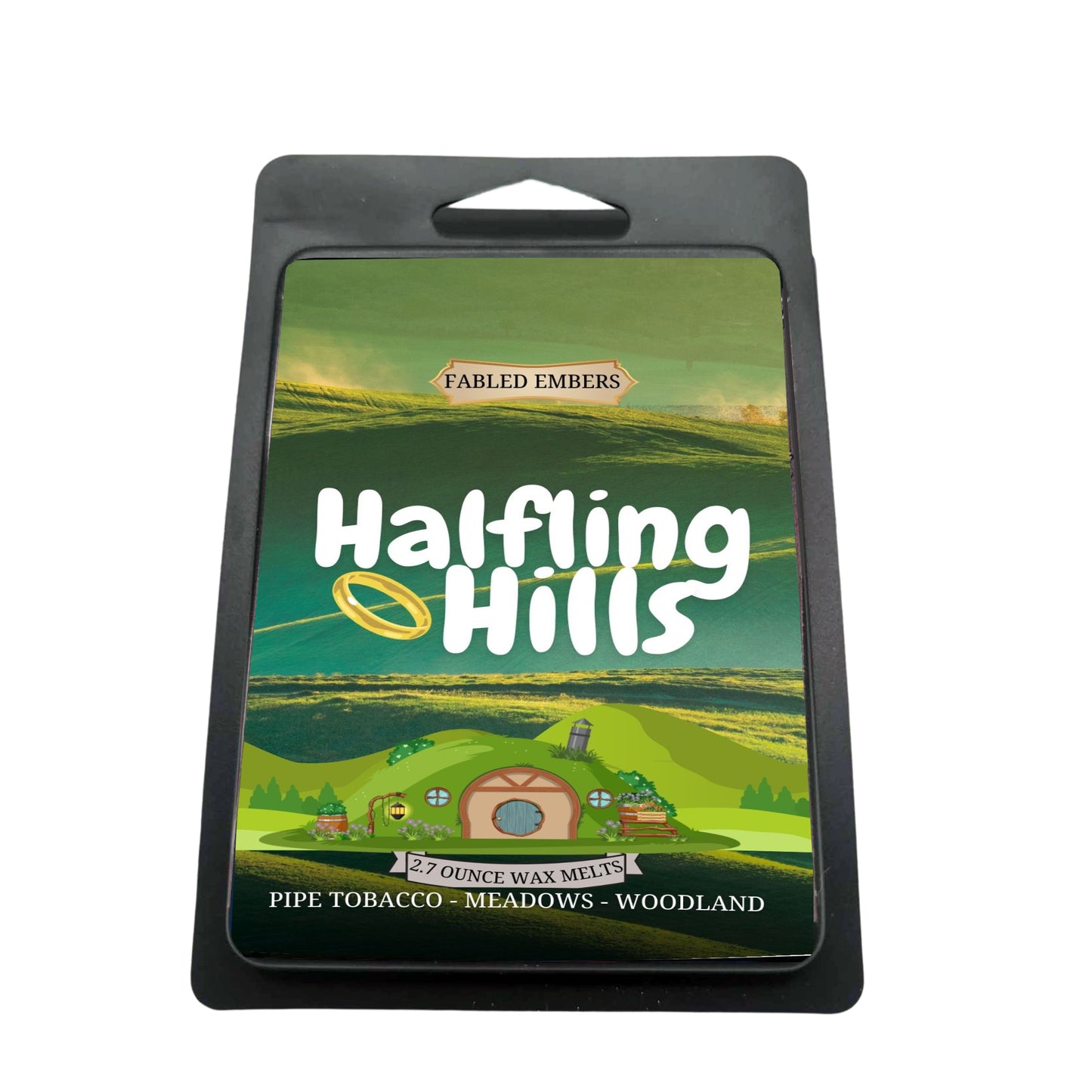 Halfling HIlls - middle earth 2.7 ounce soy wax melts black matte clamshell gift for book lovers, tolkien