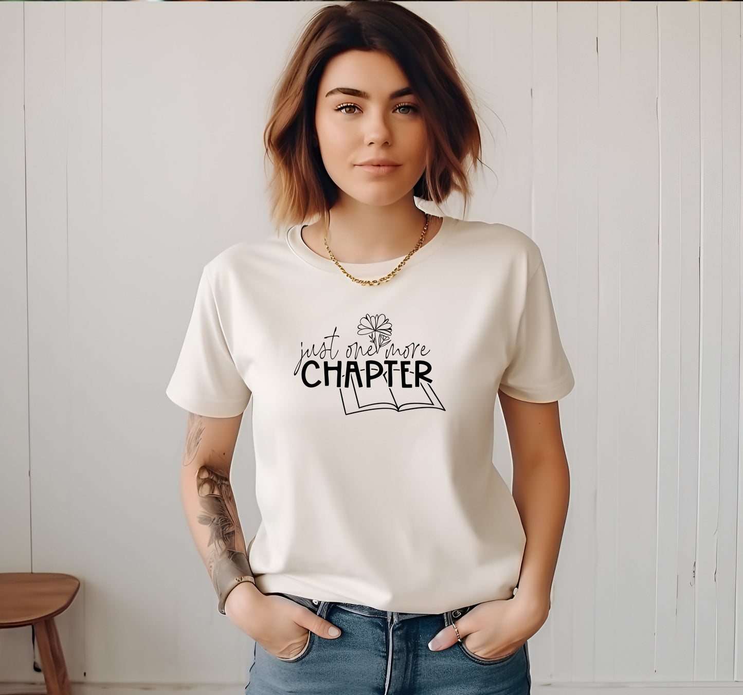 Just One More Chapter Sand Colored Tshirt Bookish Apparel