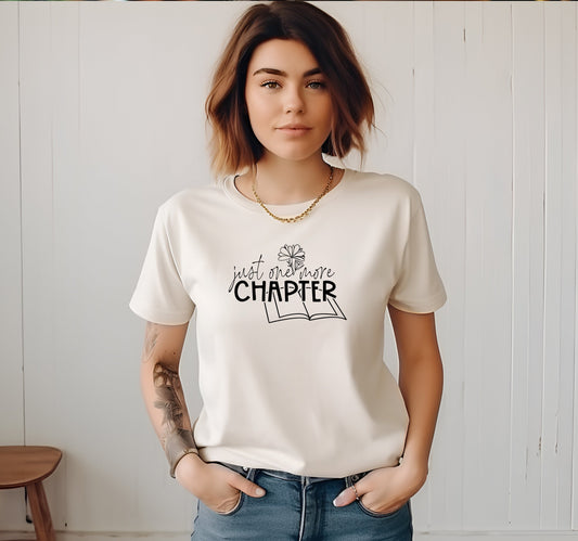Just One More Chapter Sand Colored Tshirt Bookish Apparel