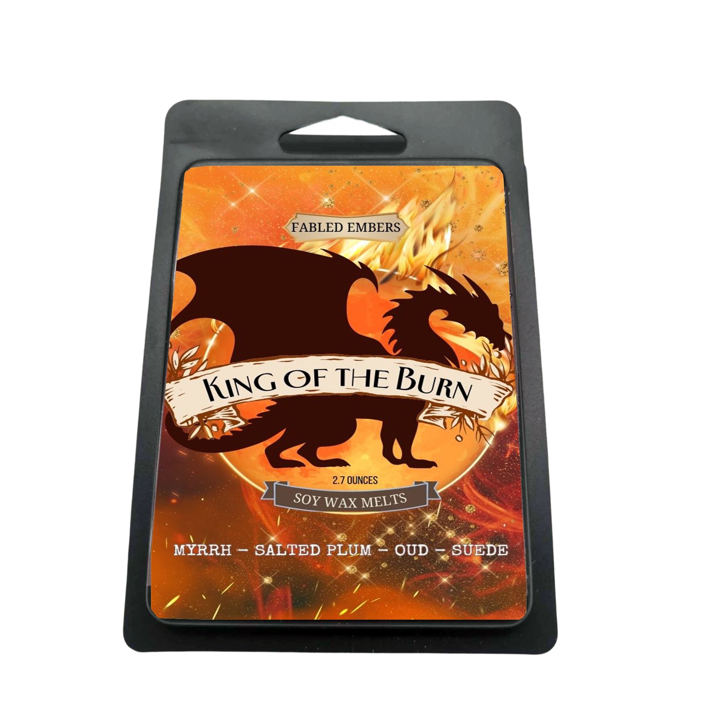Unleash your inner monarch with these captivating soy wax melts. Its dynamic label features a powerful dragon silhouette against a fiery, molten backdrop, evoking epic tales and untamed realms. Experience the rich, complex aroma of Myrrh, the unique depth of Salted Plum, luxurious Oud, and the soft allure of Suede. Perfect for setting an adventurous mood in your lair.
