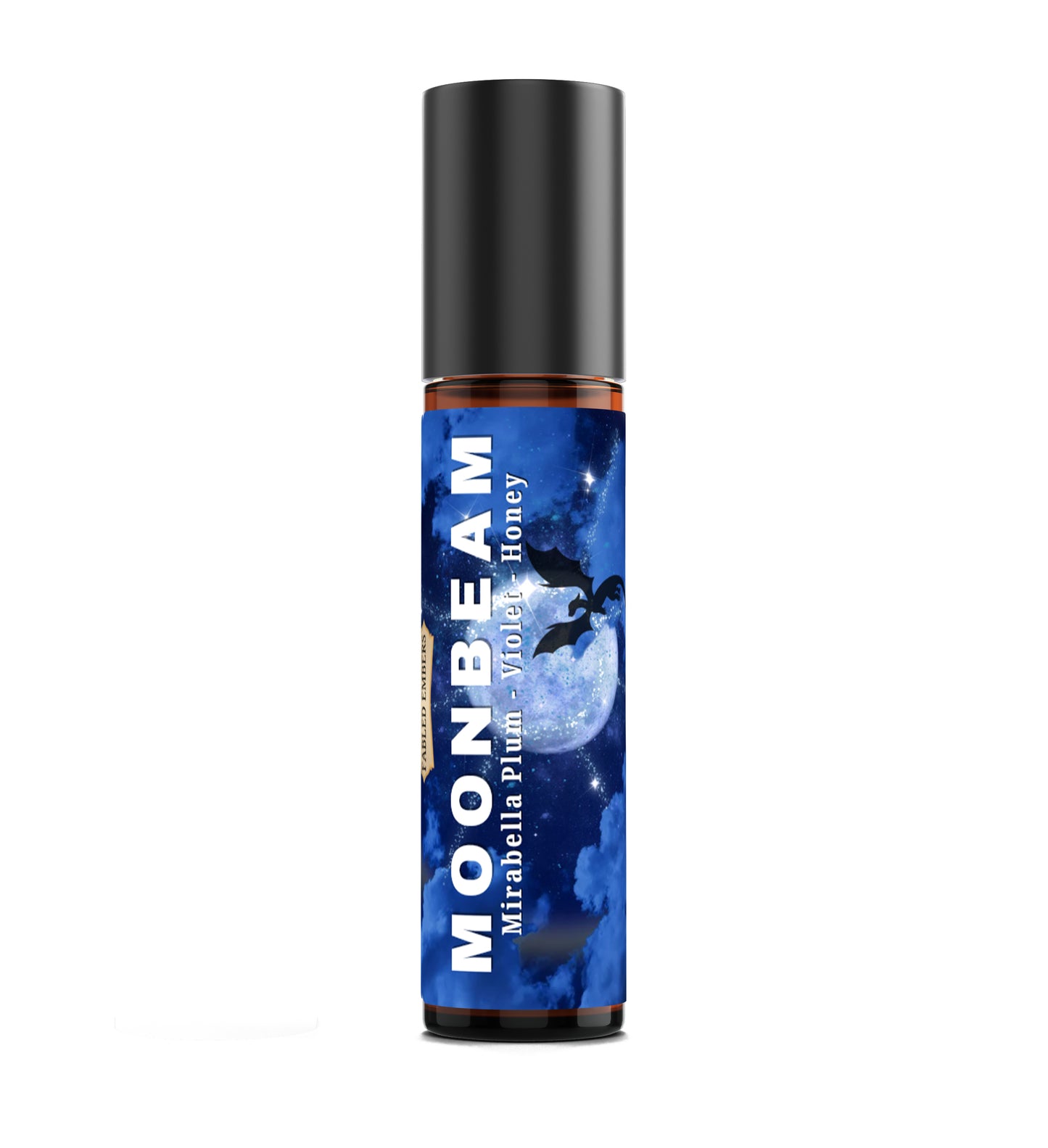 Roll-on bottle with blue label featuring a moon and star design on a white background