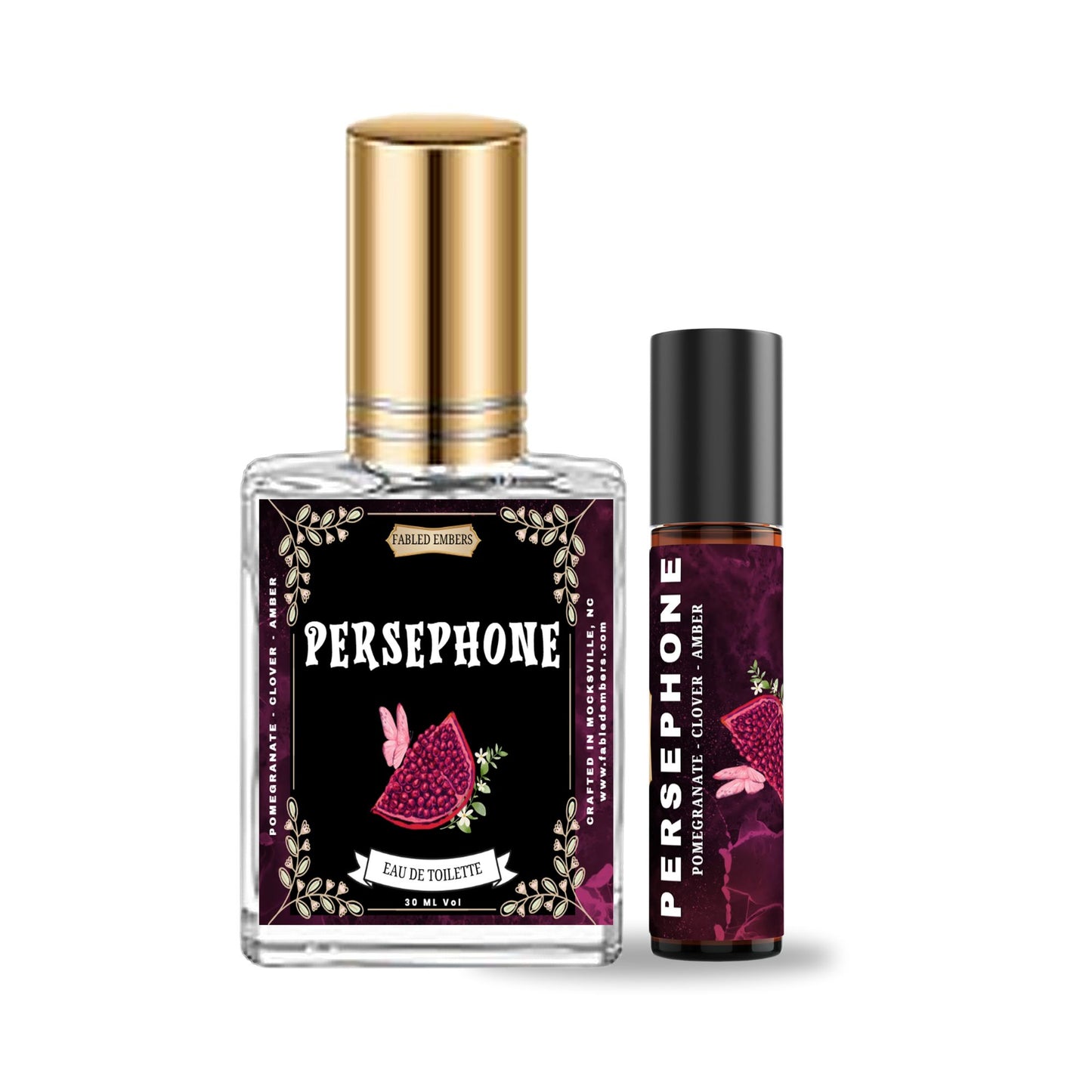 Two 'Persephone' perfume bottles on a white background