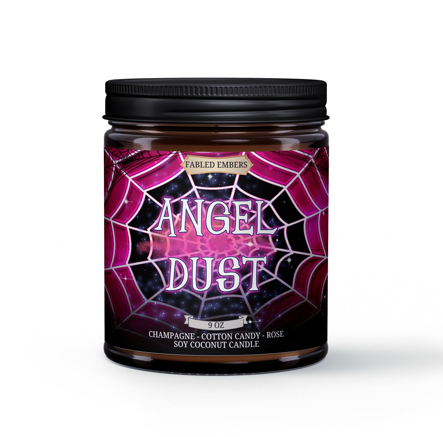 Angel Dust Smells like Champagne Cotton Candy Rose and Pomegranates. Sweet. Hazbin Hotel. 9oz candle amber glass jar