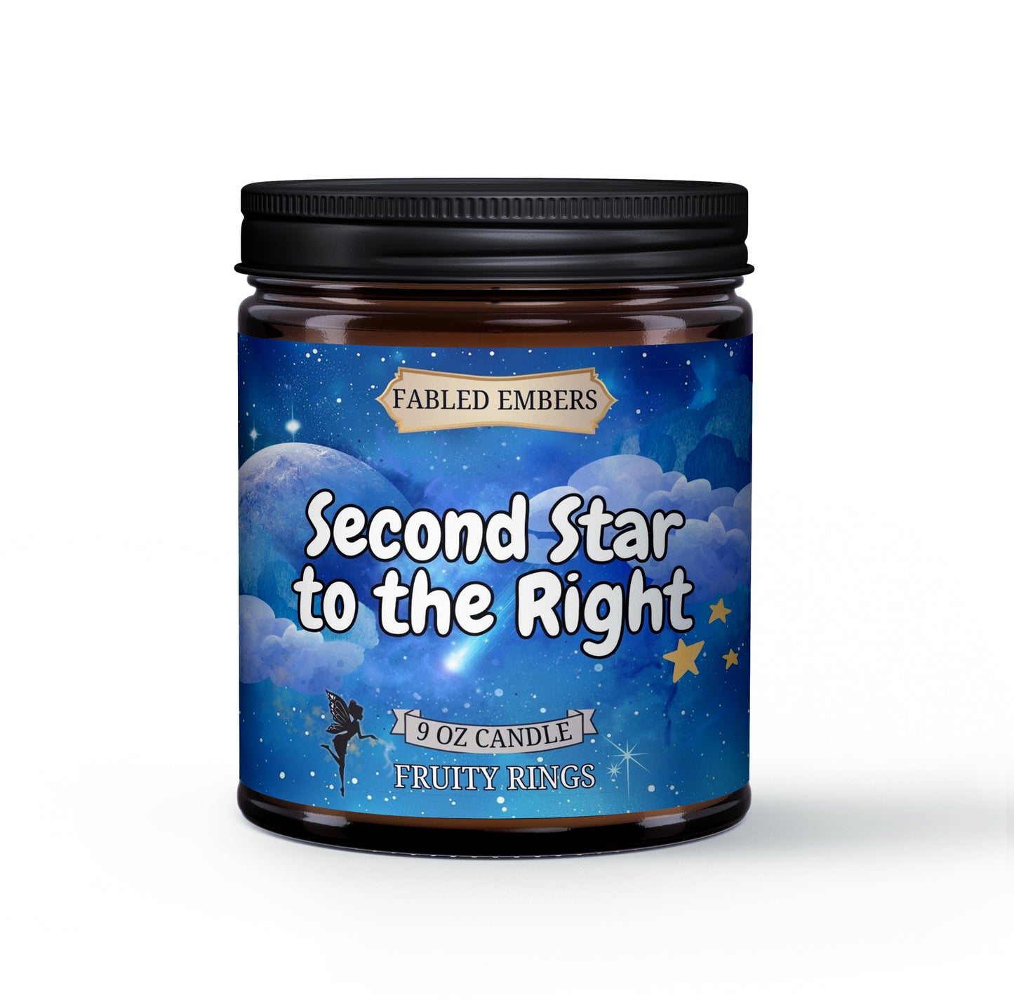 Second Star to the Right inspired by Peter Pan smells like fruity rings cereal. 9oz coconut soy wax candle. Fairy Tales and books