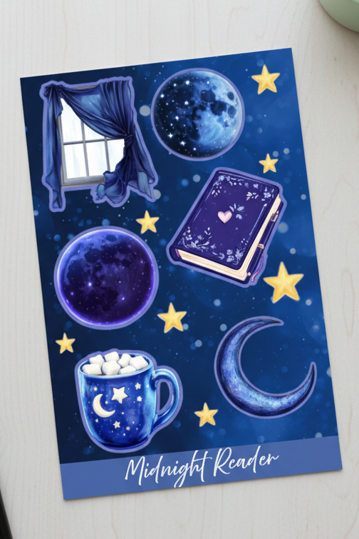 Sticker Sheet with celestial design on a white surface 